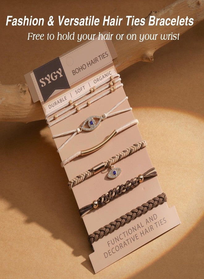 SYGY 6 PCS Hair Ties Bracelets for Women, Boho Hair Ties for Thick & Thin Hair, Elastic Hair Bands That Double as Stylish Jewelry, Dual-Use Stretch Bracelets, Hand-braided Ponytail Holders, Evil Eye Theme - Image 5